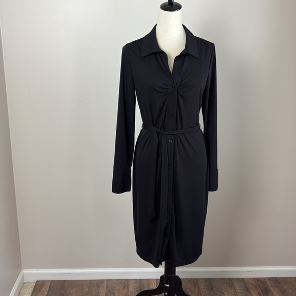 The Limited Shirtdress Ruched Front Tie Waist Long Sleeve Black Size L - Picture 11 of 11